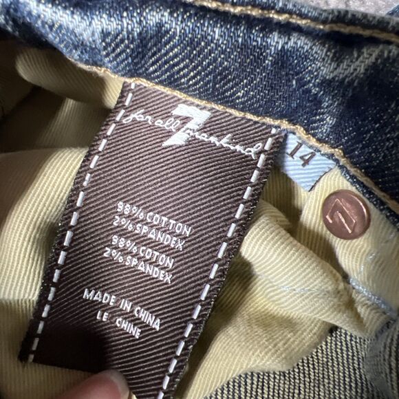 7 For All Mankind Jeans Boys Size 16 26x30 Standard Straight Blue Stretch Denim - Picture 6 of 9